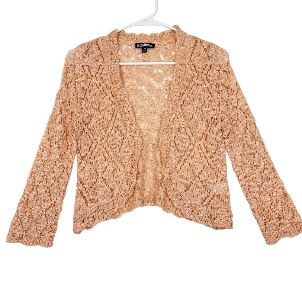 Freshman 1996 Cardigan Womens M Y2K Pointelle Open Knit‎ Cropped